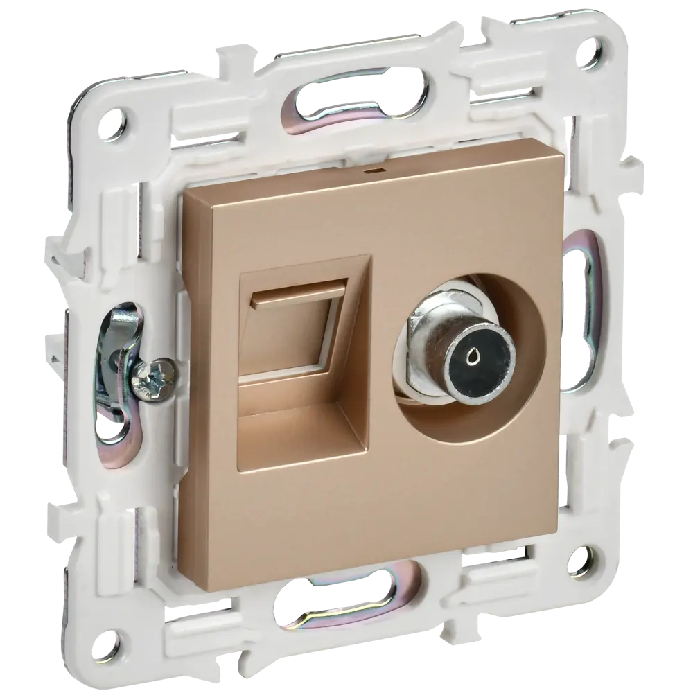 Фото Розетка для телевизора и компьютера встраиваемая Iek Skandy SK-AK20-1-K98 RJ45 Cat 5E цвет песочный Фото Розетка для телевизора и компьютера встраиваемая Iek Skandy SK-AK20-1-K98 RJ45 Cat 5E цвет песочный