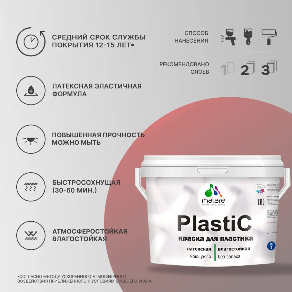 Фото 2 Краска для пластика пенопласта Malare PlastiC Latex быстросохнущая полуглянцевая цвет оникс 10 кг Фото 2 Краска для пластика пенопласта Malare PlastiC Latex быстросохнущая полуглянцевая цвет оникс 10 кг