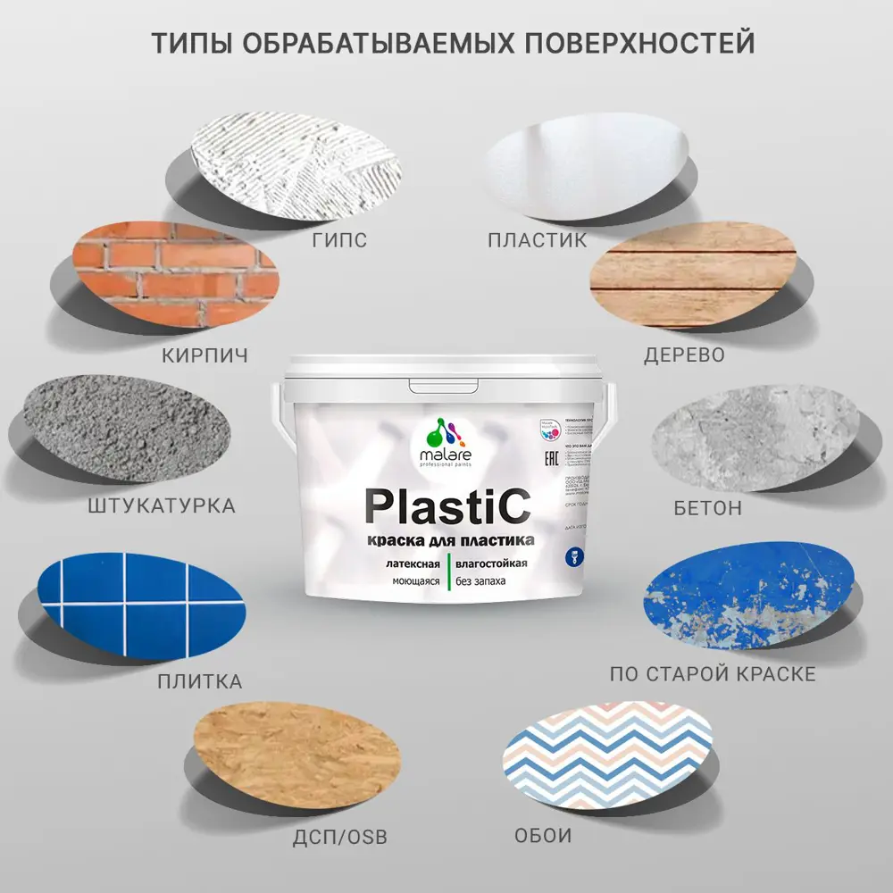 Фото 4 Краска для пластика пенопласта Malare PlastiC Latex быстросохнущая полуглянцевая цвет темно-серый 10 кг Фото 4 Краска для пластика пенопласта Malare PlastiC Latex быстросохнущая полуглянцевая цвет темно-серый 10 кг