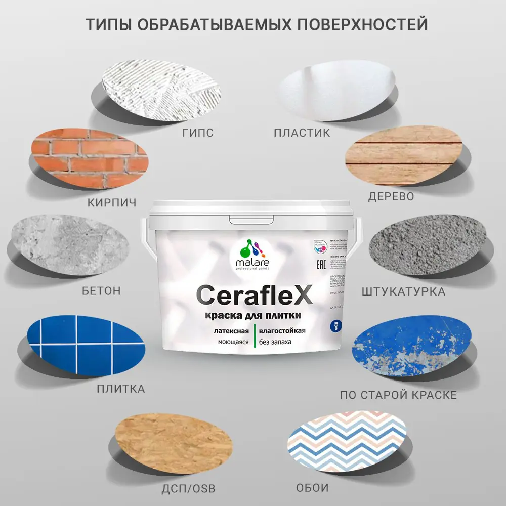 Фото 4 Краска для плитки Malare Ceraflex Latex для влажных помещений быстросохнущая матовая цвет сахарный вихрь 0.5 кг Фото 4 Краска для плитки Malare Ceraflex Latex для влажных помещений быстросохнущая матовая цвет сахарный вихрь 0.5 кг