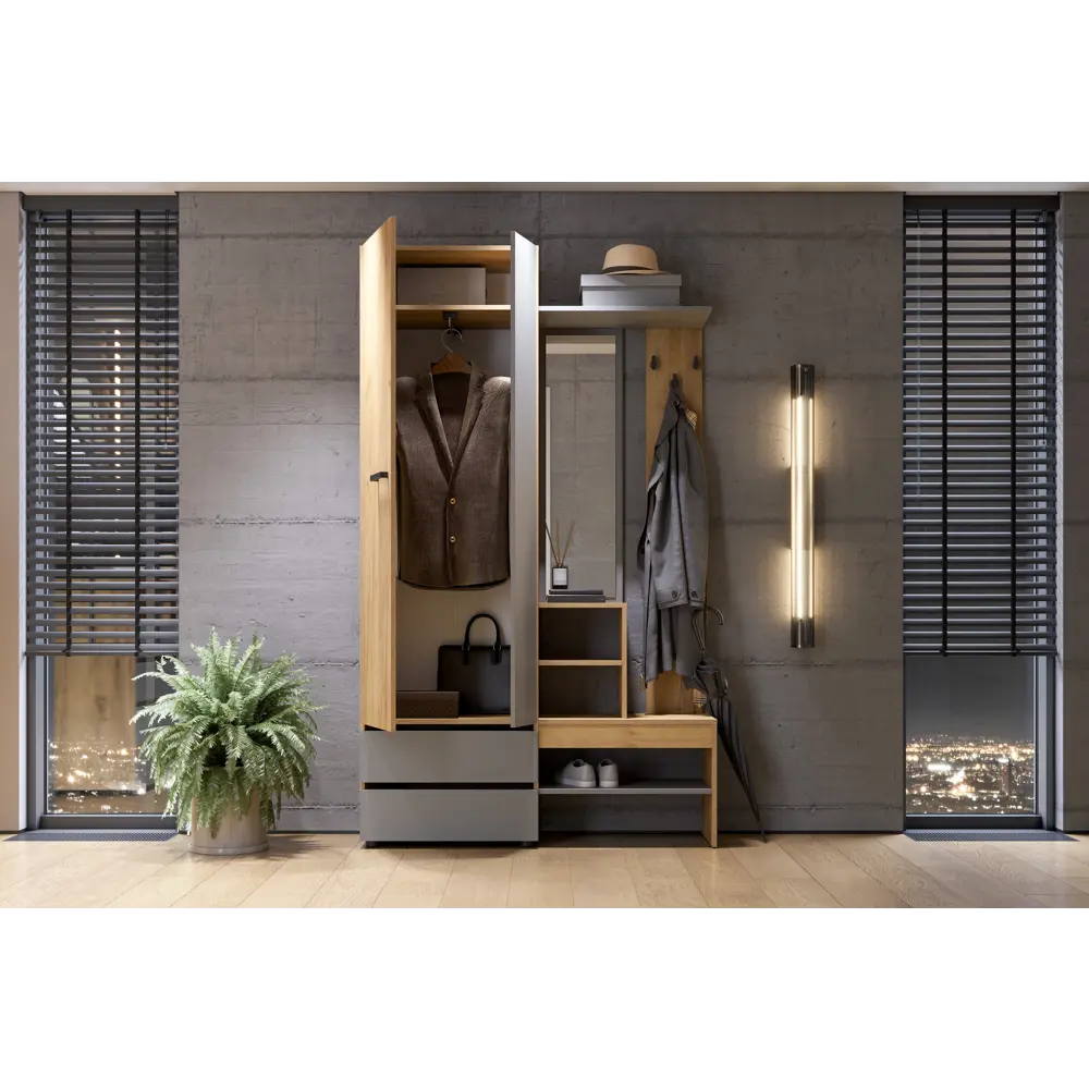 Фото 2 Вешалка для верхней одежды Furniture Integration Абрау 120.10x202.50x35.20 см ЛДСП цвет серый Фото 2 Вешалка для верхней одежды Furniture Integration Абрау 120.10x202.50x35.20 см ЛДСП цвет серый