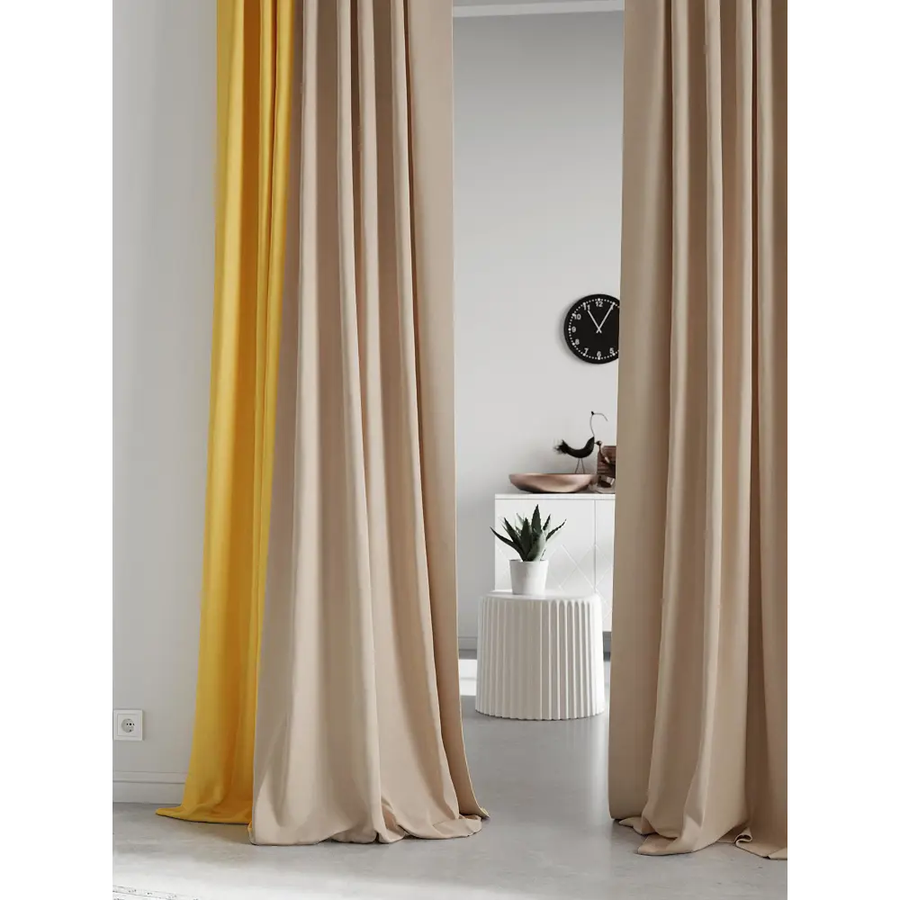 Фото 3 Комплект штор на ленте At Home Нобиус сатин 145x230 см цвет желтый AA213631-230