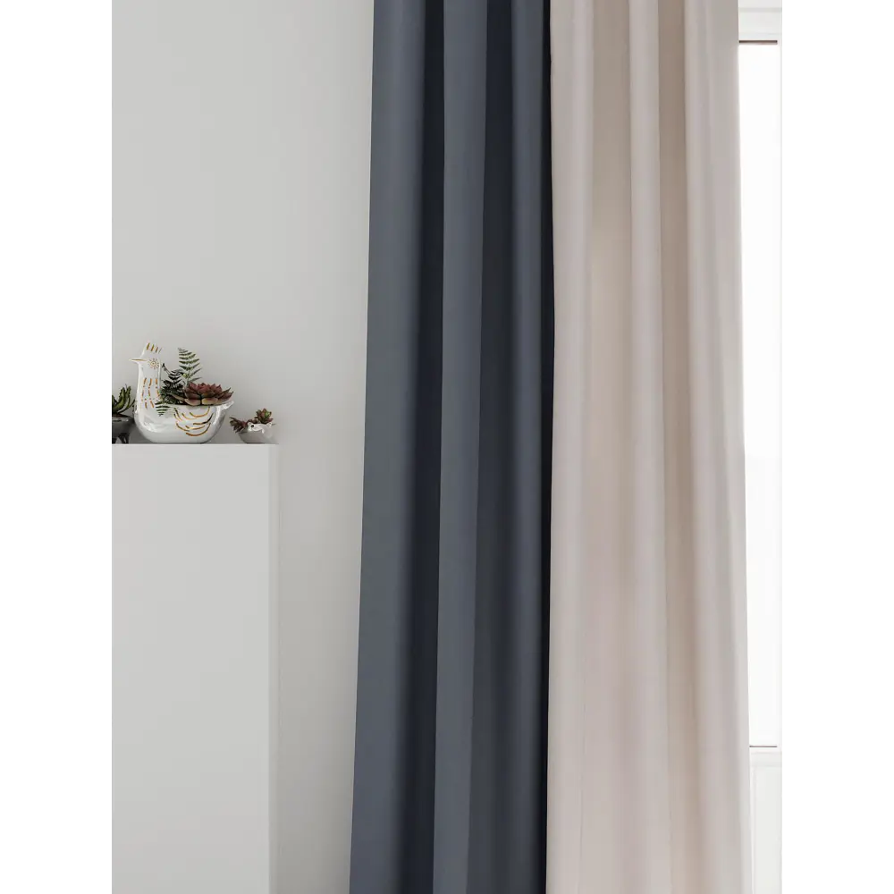 Фото 6 Комплект штор на ленте At Home Нобиус сатин 145x340 см цвет синий/серый/голубой AA213512-340