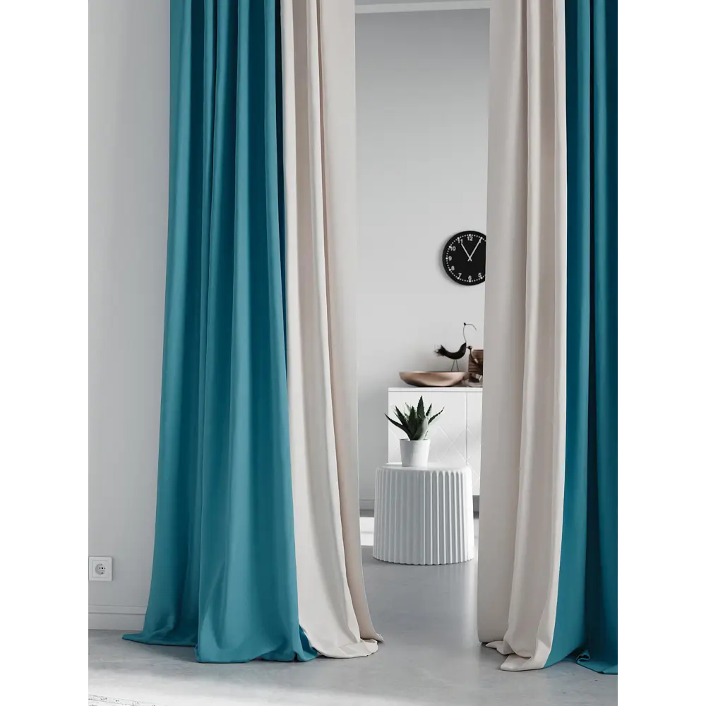 Фото 3 Комплект штор на ленте At Home Нобиус сатин 145x340 см цвет бирюзовый AA213597-340