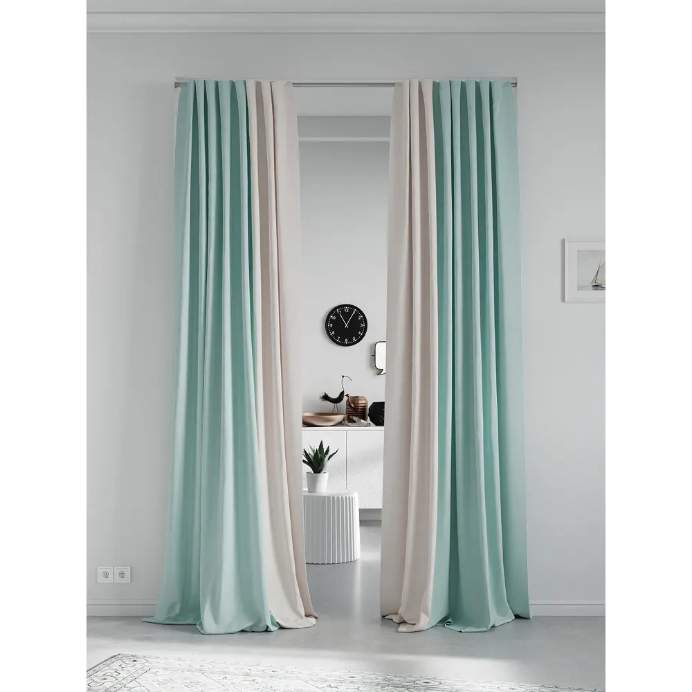 Фото 2 Комплект штор на ленте At Home Нобиус сатин 145x260 см цвет бирюзовый AA213595-260