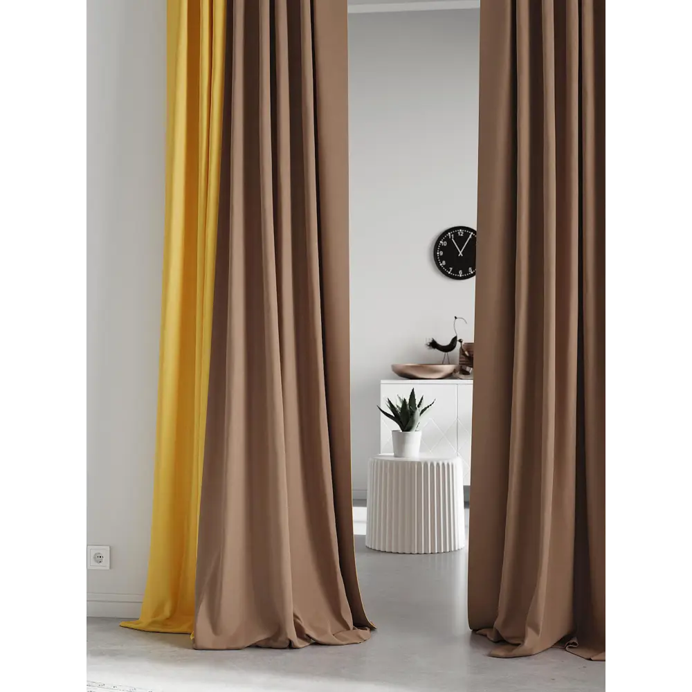 Фото 3 Комплект штор на ленте At Home Нобиус сатин 145x290 см цвет коричневый/желтый AA213635-290 Фото 3 Комплект штор на ленте At Home Нобиус сатин 145x290 см цвет коричневый/желтый AA213635-290
