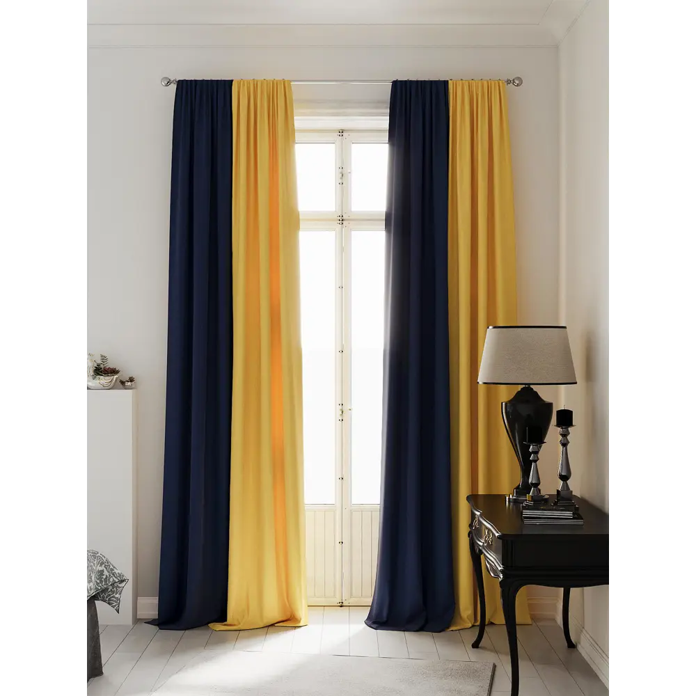 Фото 2 Комплект штор на ленте At Home Нобиус сатин 145x290 см цвет желтый/голубой AA213536-290