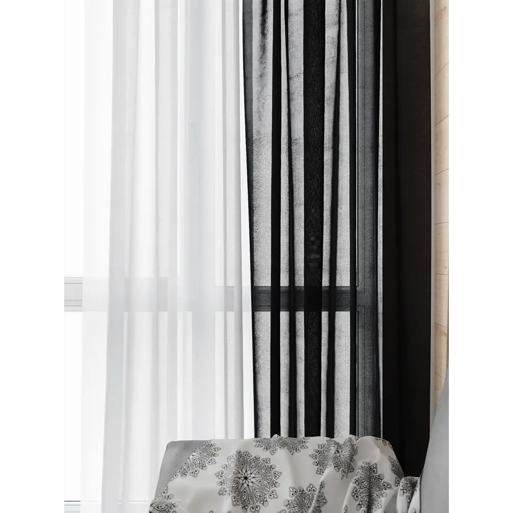 Фото 4 Тюль на ленте At Home Тонгри вуаль 300x280 см цвет белый/черный AA208013-280 Фото 4 Тюль на ленте At Home Тонгри вуаль 300x280 см цвет белый/черный AA208013-280