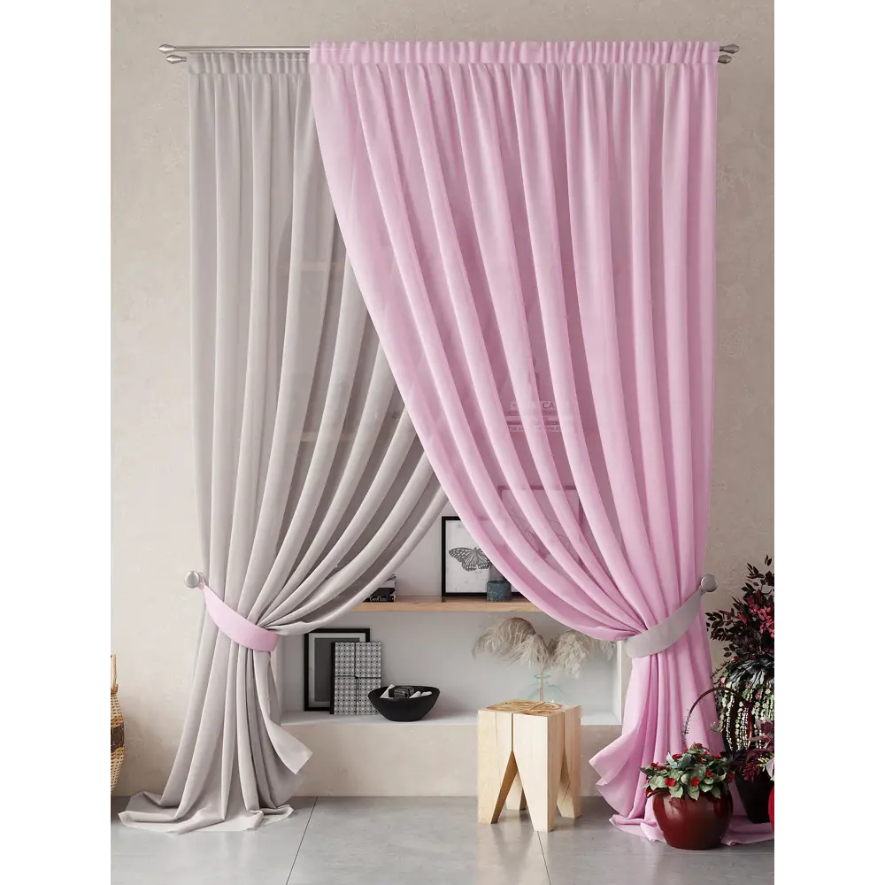 Фото Тюль на ленте At Home Нариа вуаль 300x260 см цвет серый AA207254-260