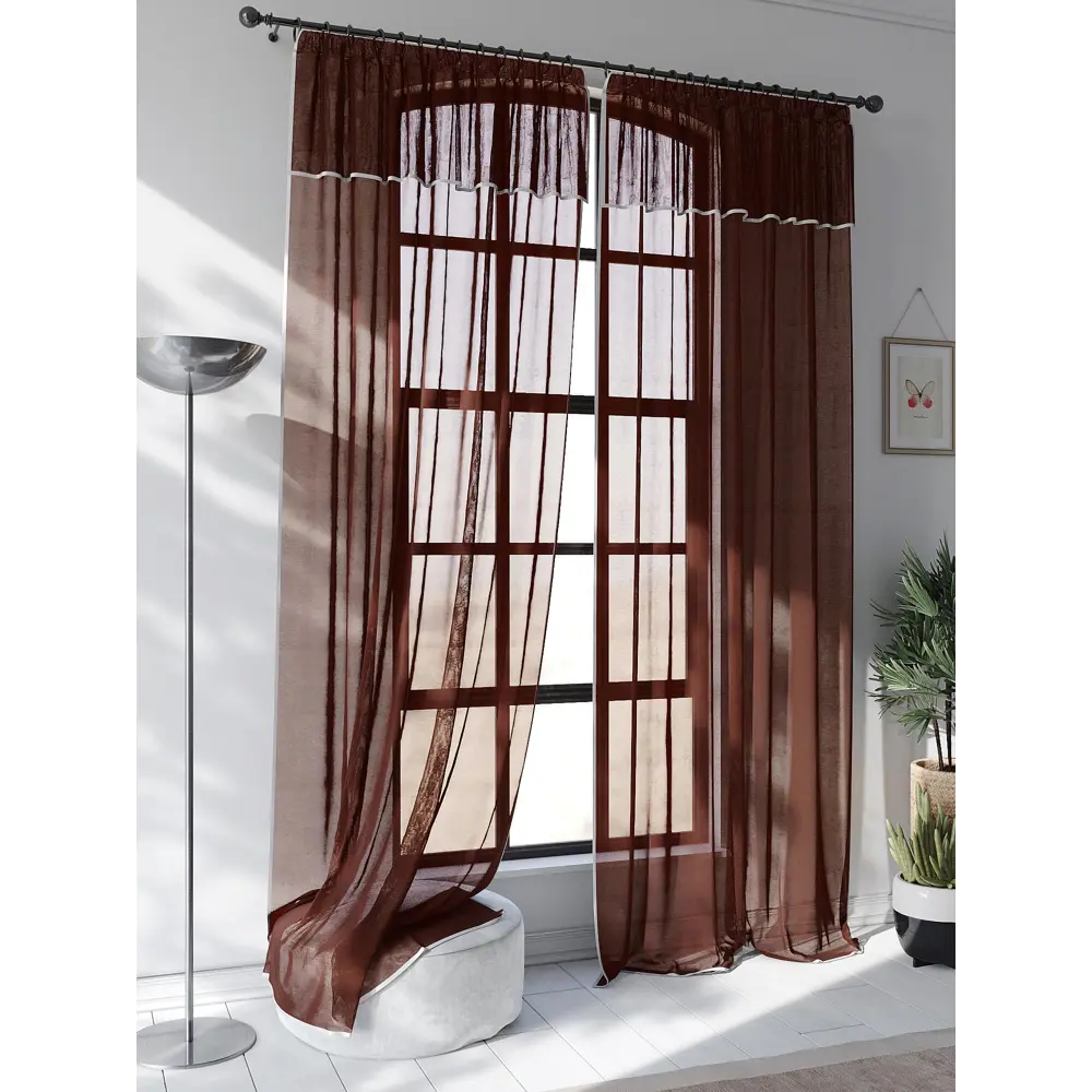 Фото 2 Тюль на ленте At Home Сакнар вуаль 200x250 см цвет коричневый AA207230