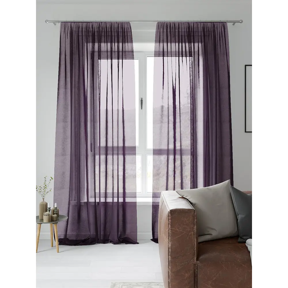 Фото 2 Тюль на ленте Helga Трюид вуаль 200x260 см цвет фиолетовый HH123590