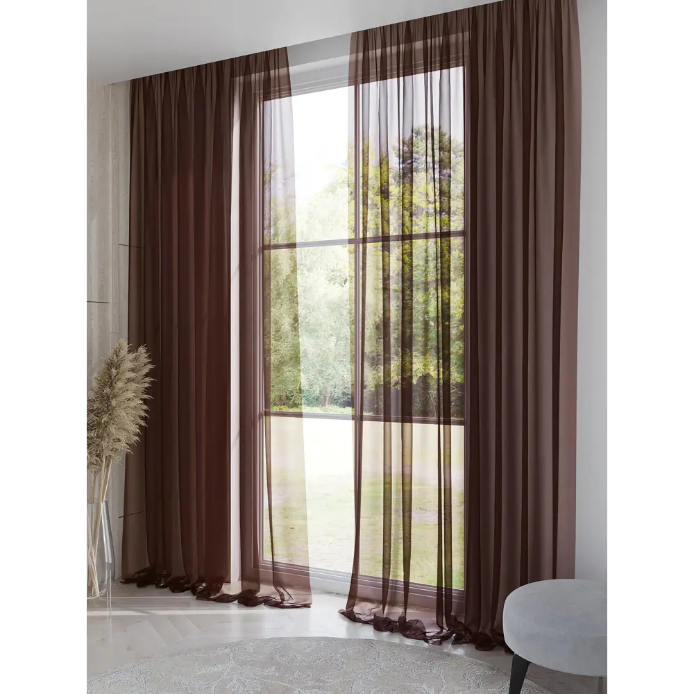 Фото 2 Тюль на ленте Helga Ларези вуаль 300x270 см цвет коричневый HH123161