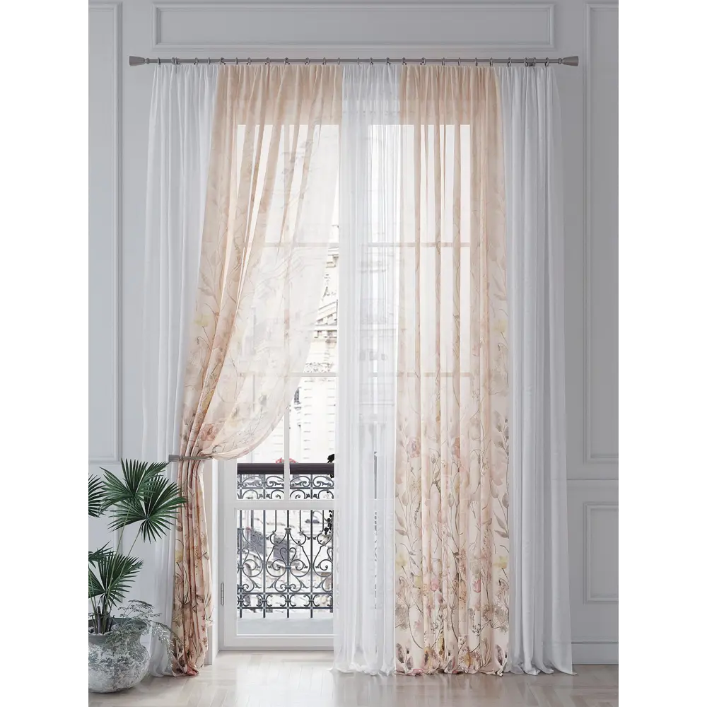 Фото 4 Тюль на ленте Helga Каринверс вуаль 150x260 см цвет бежевый HH542074