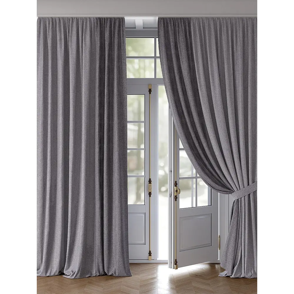 Фото Комплект штор на ленте Helga Бренгвел репс 220x320 см цвет серебристый/серый/черный HH981185