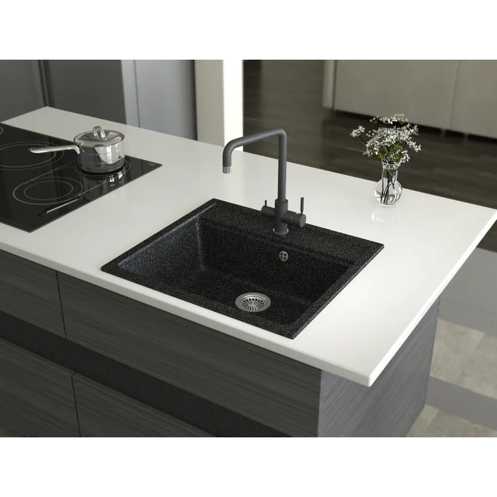Фото 4 Врезная мойка Greenstone 56.50x50.50x17.50 см литьевой мрамор цвет антрацит GRS-06-343 Фото 4 Врезная мойка Greenstone 56.50x50.50x17.50 см литьевой мрамор цвет антрацит GRS-06-343