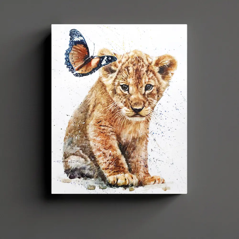 Фото Картина без рамки Postermarket Львенок и бабочка 50x40 см Фото Картина без рамки Postermarket Львенок и бабочка 50x40 см