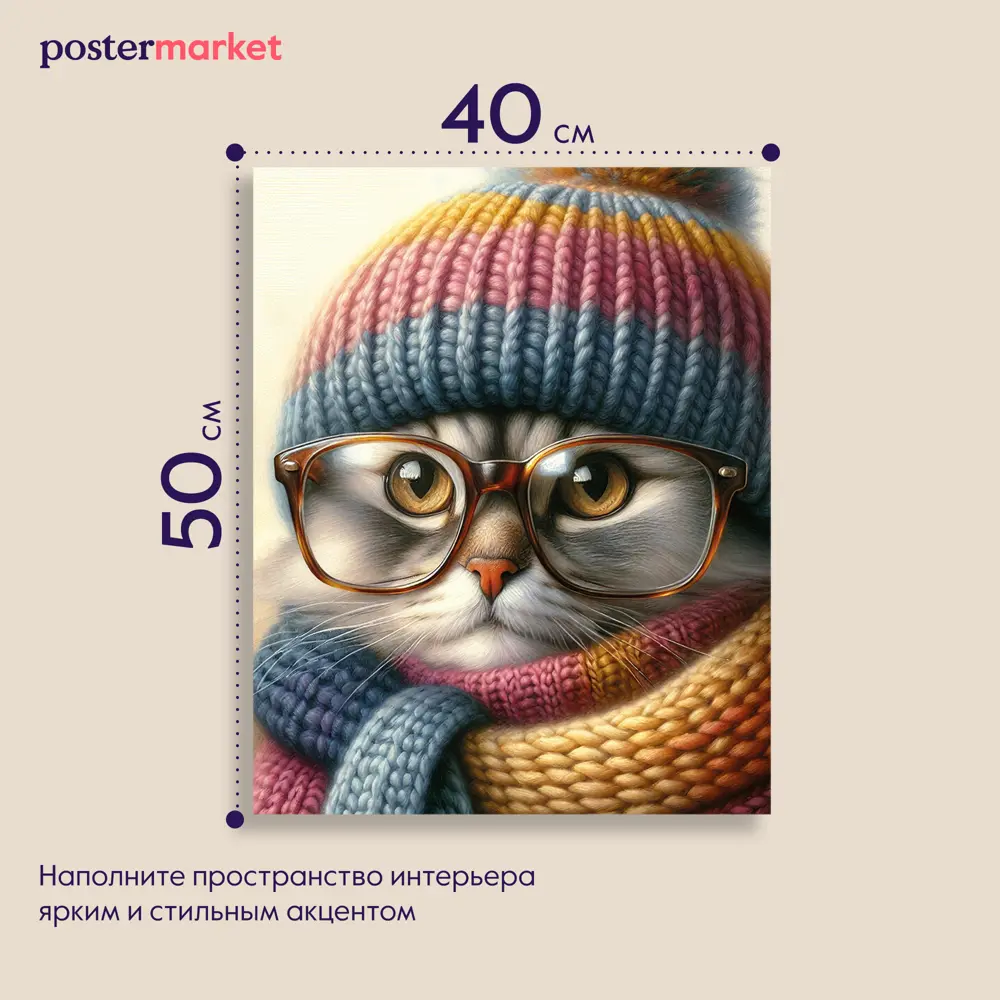 Фото 6 Картина без рамки Postermarket Кот в шапке 50x40 см Фото 6 Картина без рамки Postermarket Кот в шапке 50x40 см