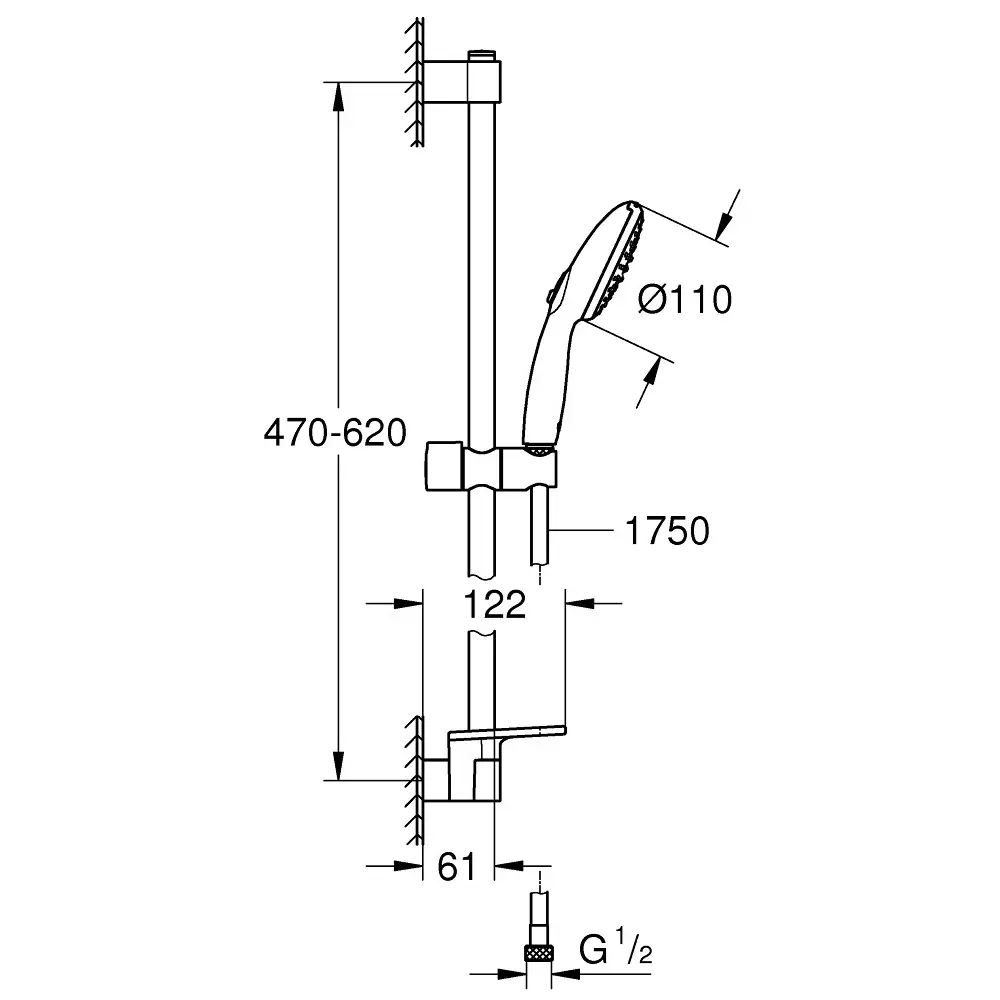 Фото 4 Душевой набор GROHE Tempesta 110 2jet 26638003 со штангой 60 см и полочкой цвет хром Фото 4 Душевой набор GROHE Tempesta 110 2jet 26638003 со штангой 60 см и полочкой цвет хром