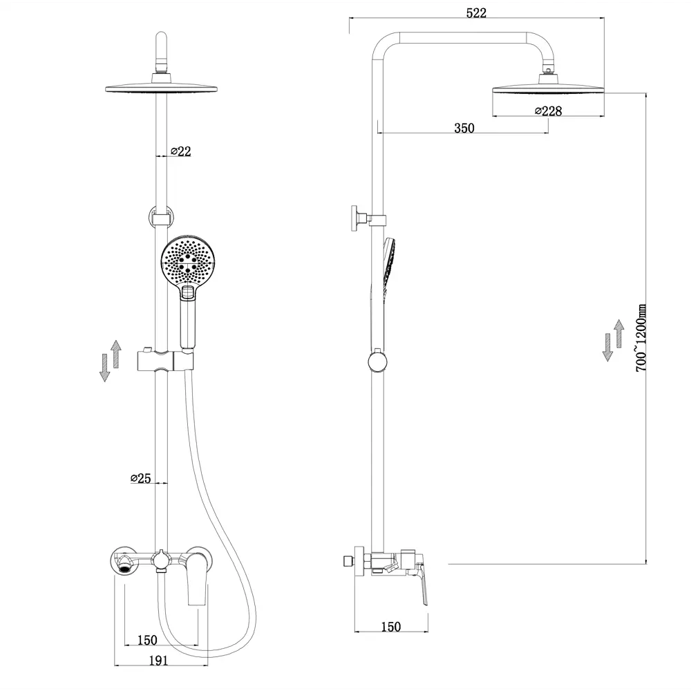 Фото 2 Душевая стойка Oulin Ol-ht-2306 OL-HT-2306 2 режимная цвет хром Фото 2 Душевая стойка Oulin Ol-ht-2306 OL-HT-2306 2 режимная цвет хром