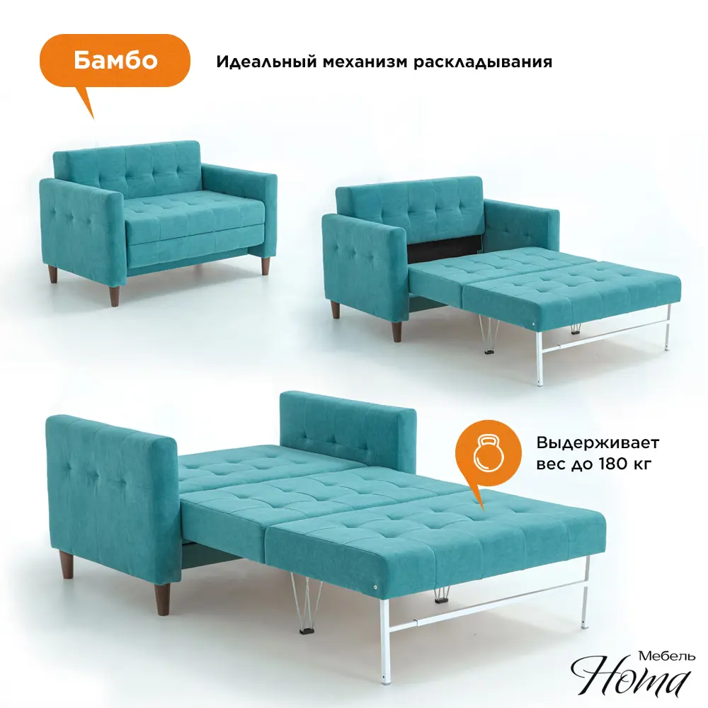 Фото 3 Диван Нота мебель Бамбо 125x83x80 см велюр цвет бирюзовый Фото 3 Диван Нота мебель Бамбо 125x83x80 см велюр цвет бирюзовый