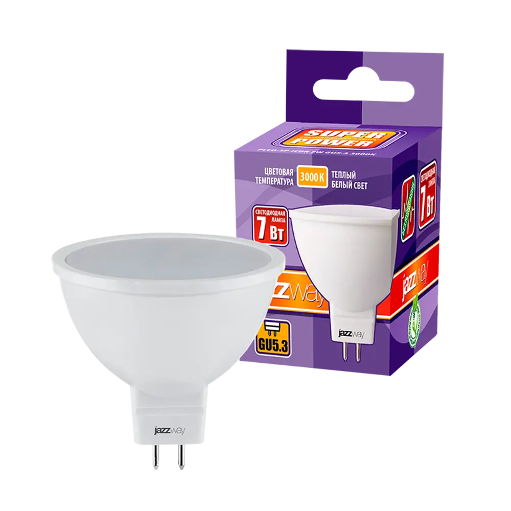 Фото 3 Набор ламп светодиодных Jazzway 1033499 Pled Power GU5.3 230 В 7 Вт полусфера матовая 520 Лм теплый белый свет 2 шт Фото 3 Набор ламп светодиодных Jazzway 1033499 Pled Power GU5.3 230 В 7 Вт полусфера матовая 520 Лм теплый белый свет 2 шт
