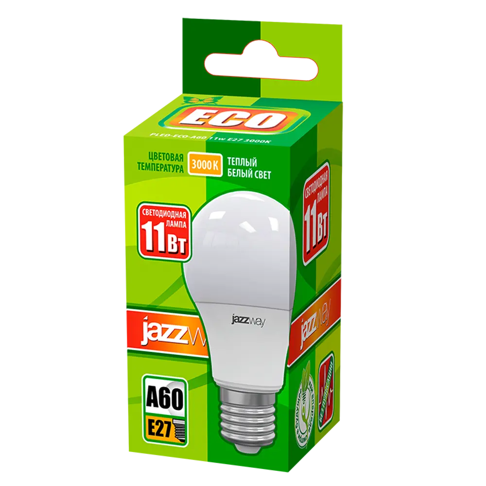 Фото 2 Набор ламп светодиодных Jazzway 1033208 Pled Eco E27 220-230 В 11 Вт груша матовая 880 Лм теплый белый свет 2 шт Фото 2 Набор ламп светодиодных Jazzway 1033208 Pled Eco E27 220-230 В 11 Вт груша матовая 880 Лм теплый белый свет 2 шт