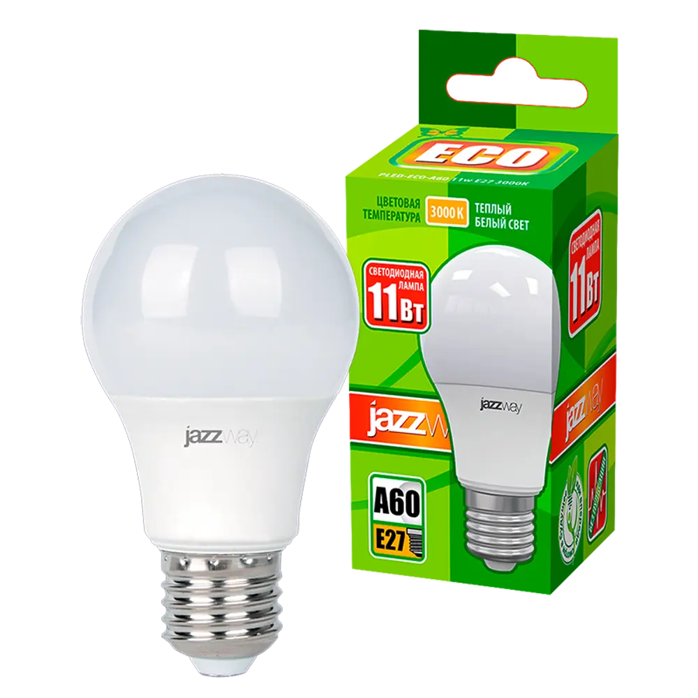Фото 3 Набор ламп светодиодных Jazzway 1033208 Pled Eco E27 220-230 В 11 Вт груша матовая 880 Лм теплый белый свет 2 шт Фото 3 Набор ламп светодиодных Jazzway 1033208 Pled Eco E27 220-230 В 11 Вт груша матовая 880 Лм теплый белый свет 2 шт