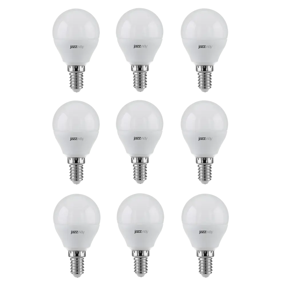 Фото Набор ламп светодиодных Jazzway 1027856-2 Pled Power E14 220-240 В 7 Вт шар малый матовая 560 Лм теплый белый свет 2 шт