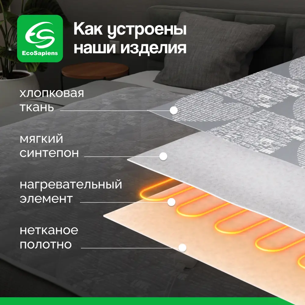 Фото 4 Электропростынь EcoSapiens Linen S279, 3 автопрограммы, 150x90 см Фото 4 Электропростынь EcoSapiens Linen S279, 3 автопрограммы, 150x90 см
