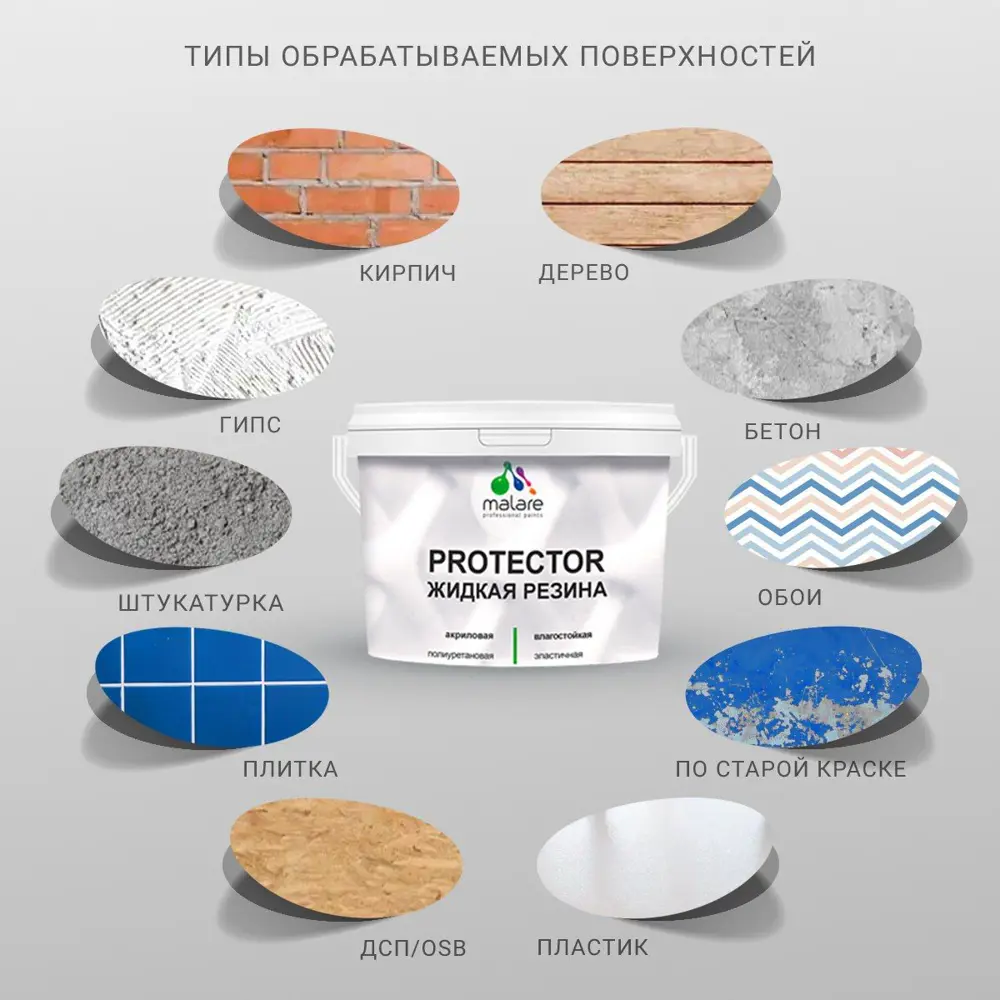 Фото 3 Резиновая краска Malare Protector Latex для гидроизоляции полуглянцевая цвет греческая олива 1 кг Фото 3 Резиновая краска Malare Protector Latex для гидроизоляции полуглянцевая цвет греческая олива 1 кг