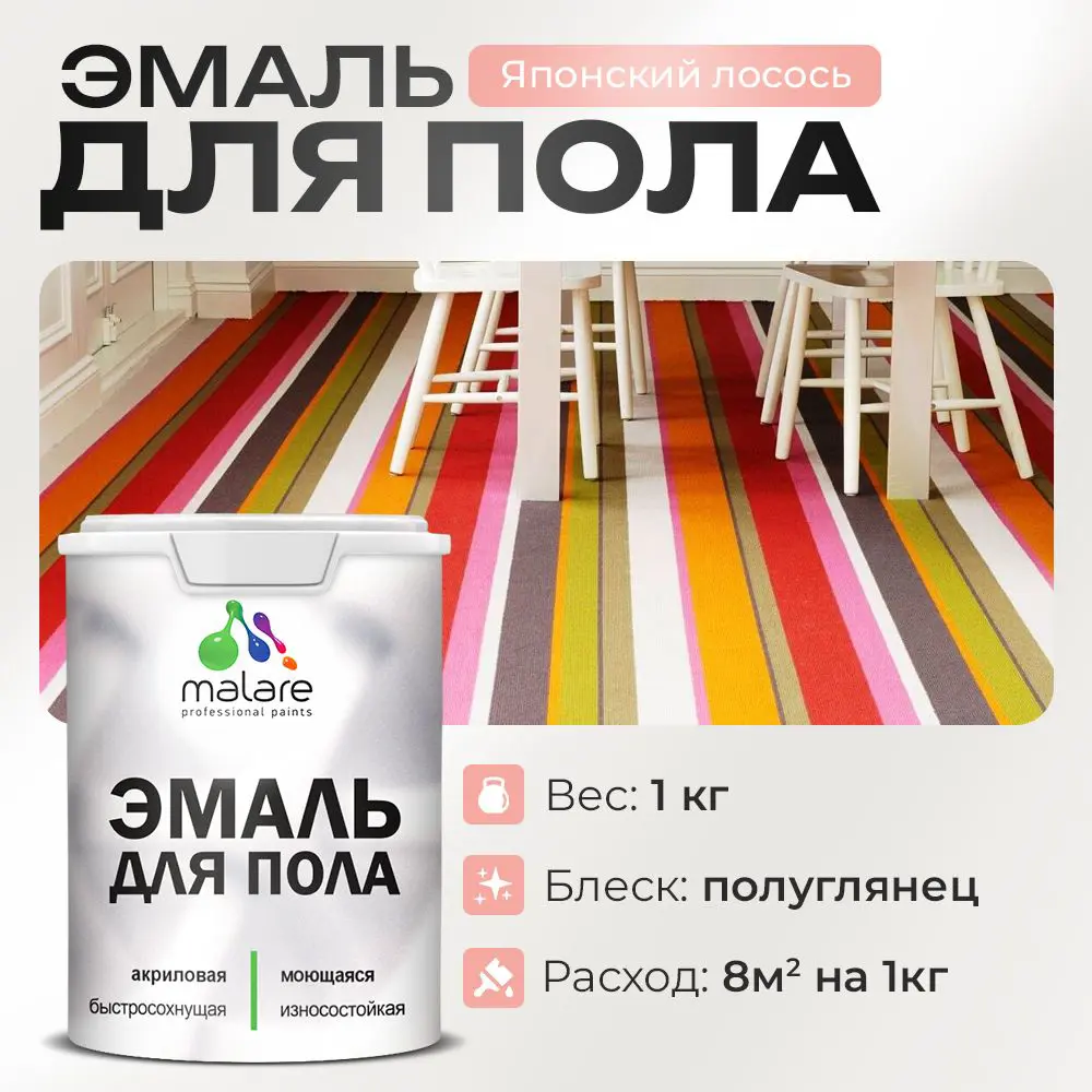 Фото Эмаль для пола Malare Professional износостойкая быстросохнущая полуглянцевая цвет японский лосось 1 кг