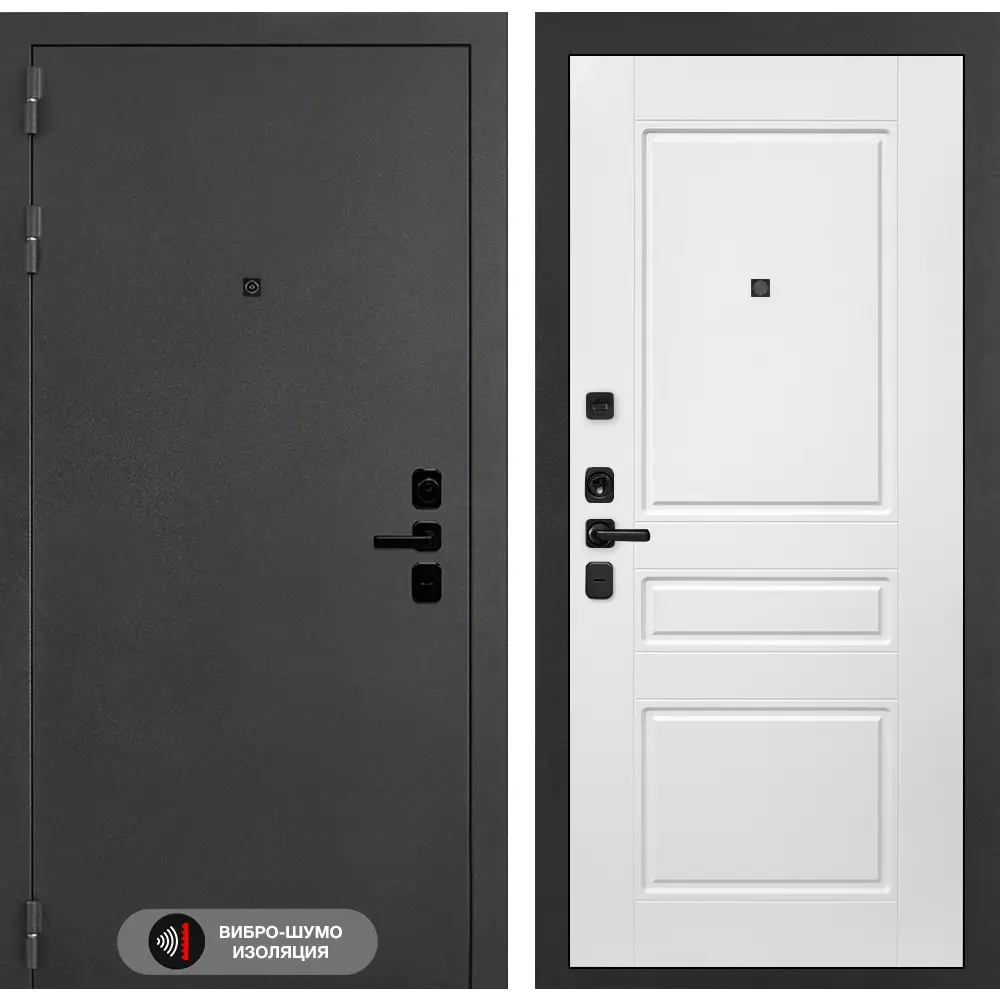 Фото Входная дверь Лабиринт Акустик П-03 левый 205х96см белый софт/металлмуар серый