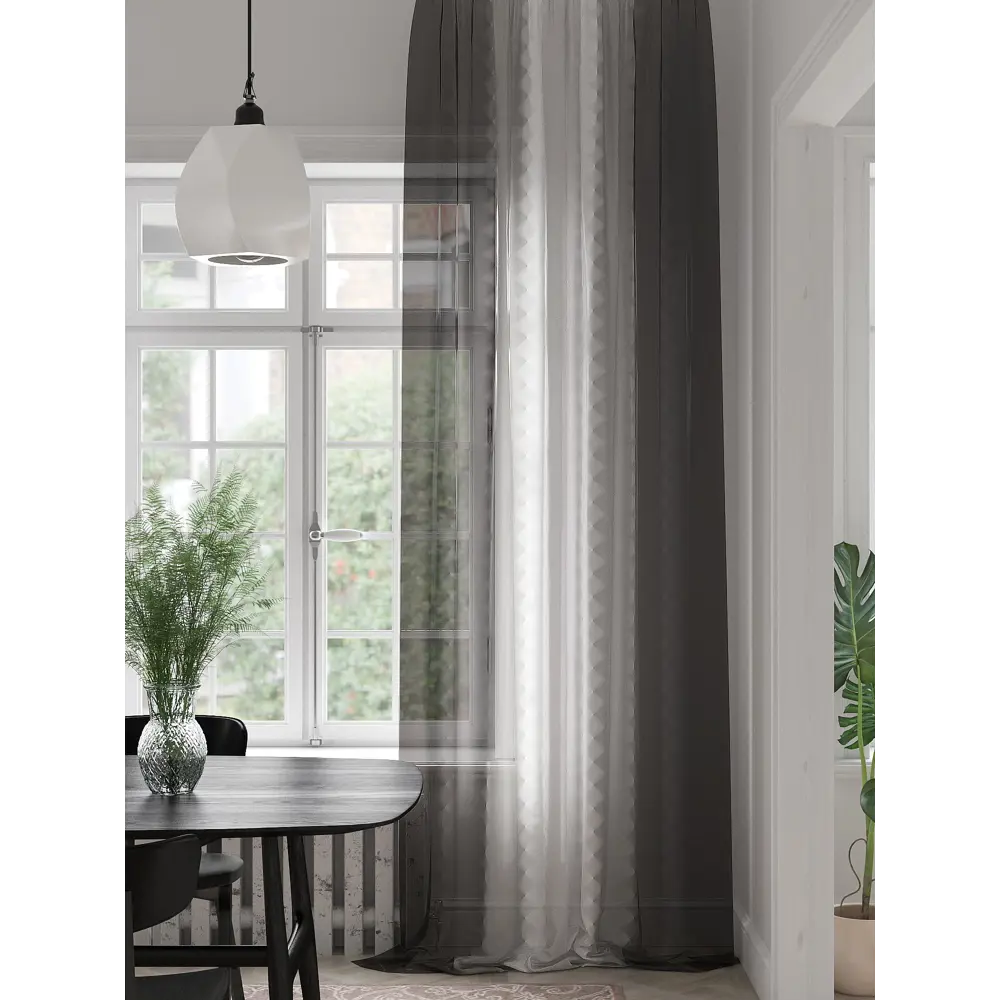 Фото Тюль на ленте Helga Рамфирос 150x280 см вуаль цвет белый/серый HH974176