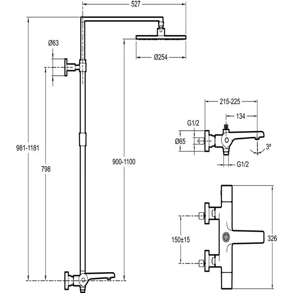 Фото 2 Душевая система Jacob Delafon Avid E97389RU-9-CP термостатическая цвет хром Фото 2 Душевая система Jacob Delafon Avid E97389RU-9-CP термостатическая цвет хром