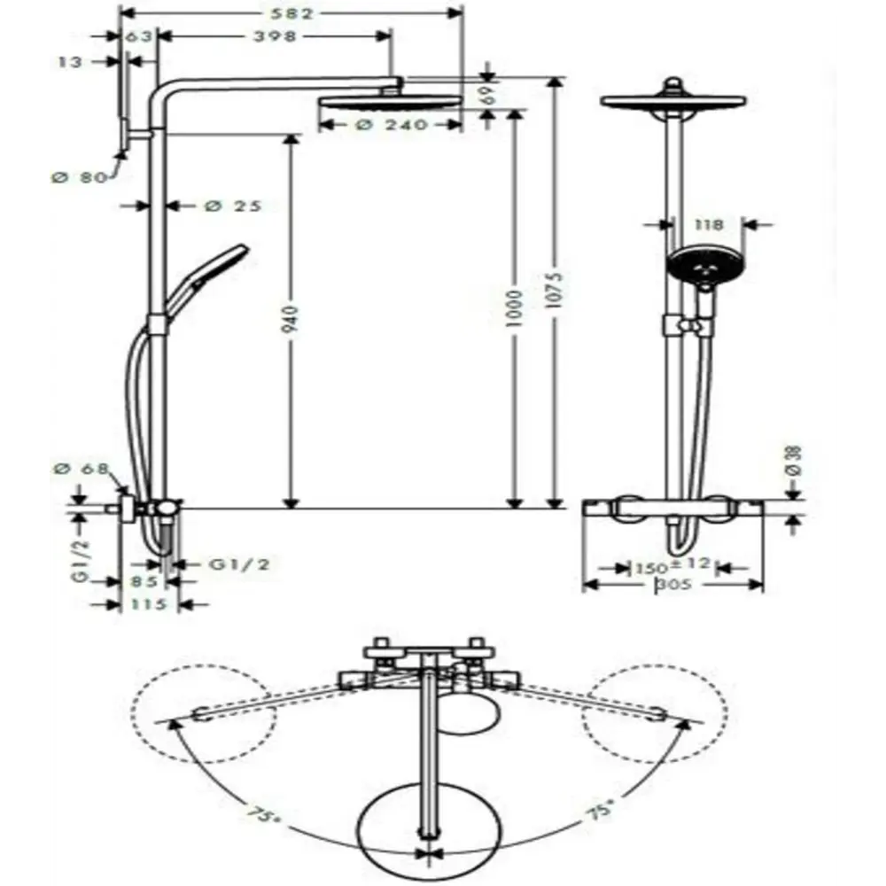 Фото 2 Душевая система HANSGROHE 27129000 HG Raindance Select Showerpipe S240 2 jet цвет хром