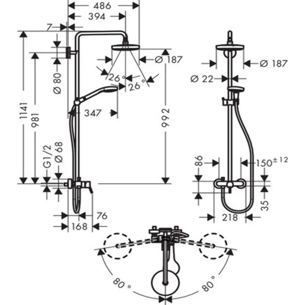 Фото 2 Душевая система HANSGROHE 27255400 HG Croma Select S 180 2jet душевая система цвет хром