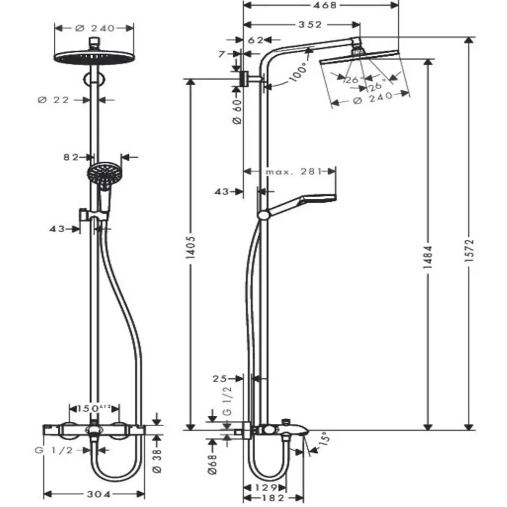 Фото 2 Душевая система HANSGROHE Crometta S 240 1jet Showerpipe 27320000 цвет хром Фото 2 Душевая система HANSGROHE Crometta S 240 1jet Showerpipe 27320000 цвет хром