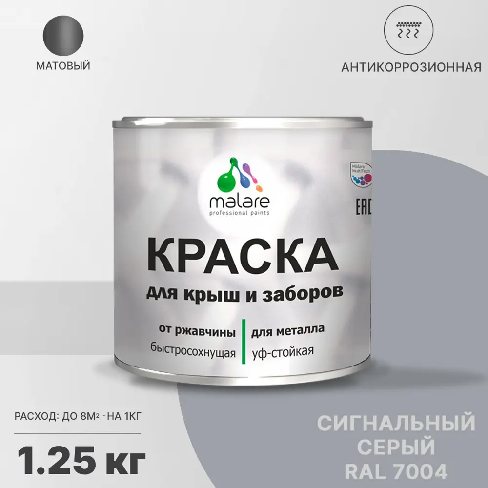 Фото Эмаль по ржавчине Malare FastCorr для крыш заборов быстросохнущая износостойкая матовая цвет сигнальный серый 1.25 кг Фото Эмаль по ржавчине Malare FastCorr для крыш заборов быстросохнущая износостойкая матовая цвет сигнальный серый 1.25 кг