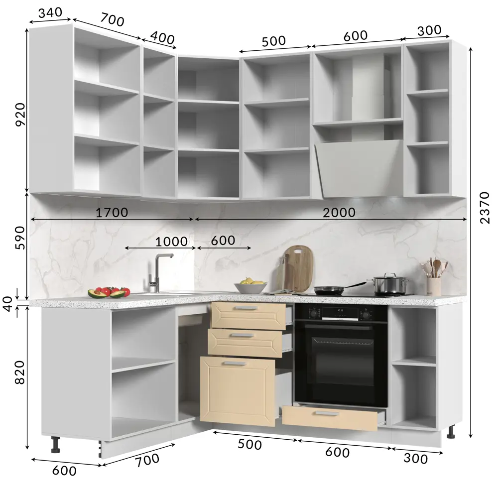 Фото 2 Кухонный гарнитур угловой Стендмебель Альфа со столешницей Лён 38мм 200x237x170 см ЛДСП цвет холст брюле Фото 2 Кухонный гарнитур угловой Стендмебель Альфа со столешницей Лён 38мм 200x237x170 см ЛДСП цвет холст брюле