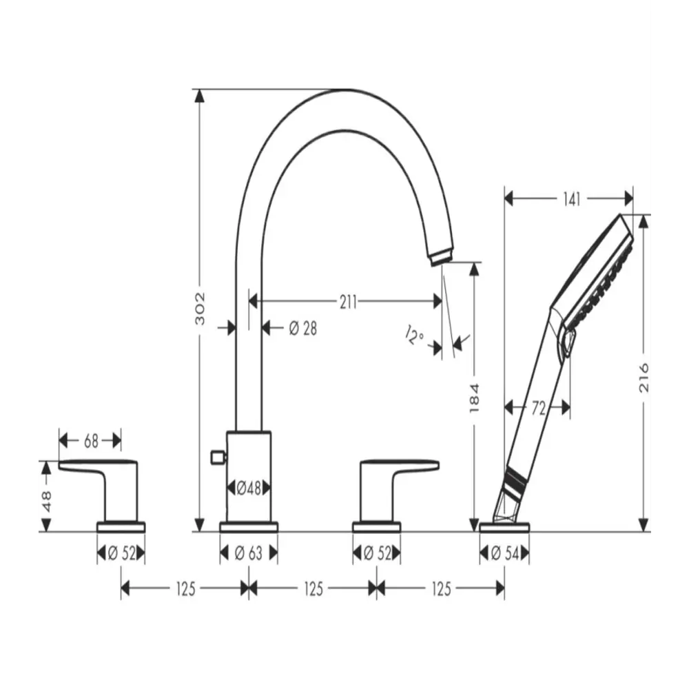 Фото 2 Смеситель для ванны Hansgrohe 71456670 00000090724 двухвентильный с душевой лейкой цвет черный Фото 2 Смеситель для ванны Hansgrohe 71456670 00000090724 двухвентильный с душевой лейкой цвет черный
