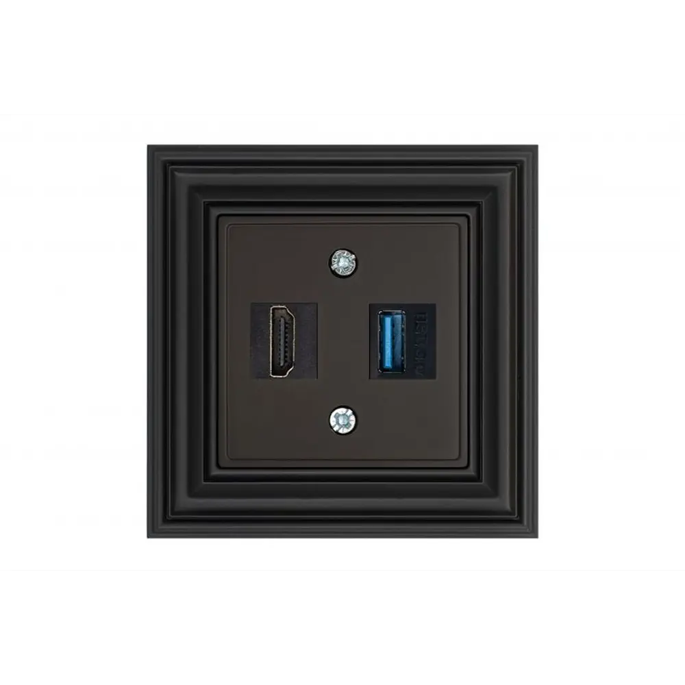 Фото Розетка HDMI и USB встраиваемая Liregus Retro 29-239 цвет черный Фото Розетка HDMI и USB встраиваемая Liregus Retro 29-239 цвет черный