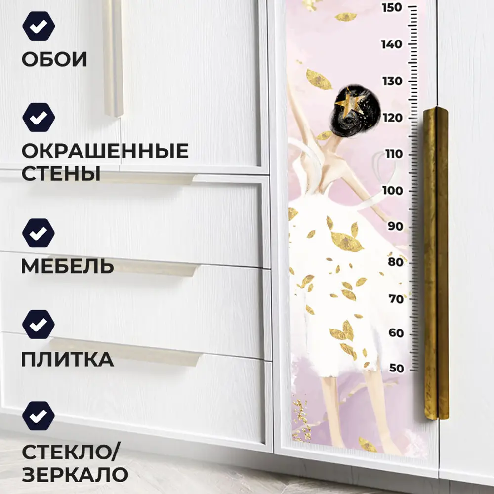 Фото 3 Ростомер детский наклейка на стену Onprint Ballet Pink балерины в детскую комнату 40x150 см Фото 3 Ростомер детский наклейка на стену Onprint Ballet Pink балерины в детскую комнату 40x150 см