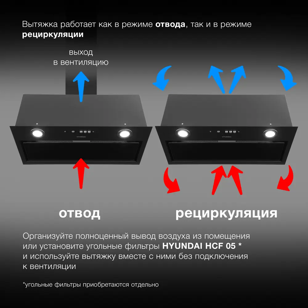 Фото 5 Встраиваемая вытяжка Hyundai HBB 6036 BG 59.8 см цвет черный Фото 5 Встраиваемая вытяжка Hyundai HBB 6036 BG 59.8 см цвет черный