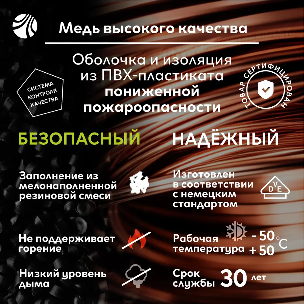 Фото 4 Кабель Ореол NYM-O 2x1.5 50 м цвет серый ГОСТ Фото 4 Кабель Ореол NYM-O 2x1.5 50 м цвет серый ГОСТ