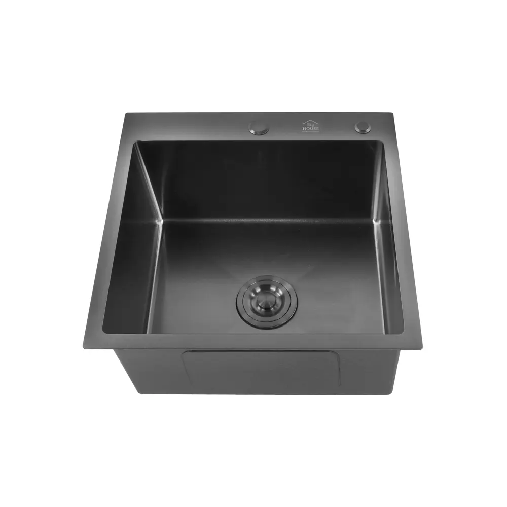 Фото 9 Мойка для кухни Big House BH5050G-1/B/G-KD 50x50 см глубина чаши 21 см нержавеющая сталь цвет графит Фото 9 Мойка для кухни Big House BH5050G-1/B/G-KD 50x50 см глубина чаши 21 см нержавеющая сталь цвет графит