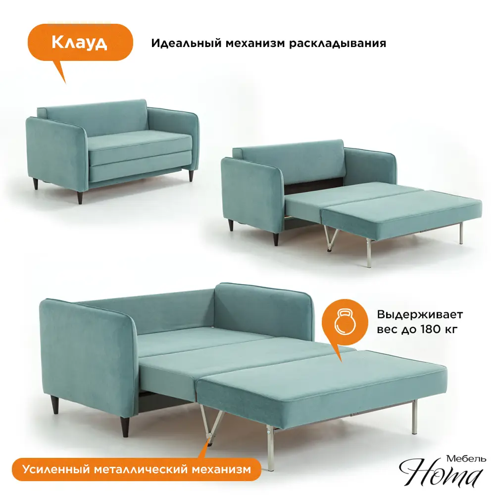 Фото 5 Диван на кухню раскладной Нота мебель Клауд 145x75x87 см велюр цвет бирюзовый Фото 5 Диван на кухню раскладной Нота мебель Клауд 145x75x87 см велюр цвет бирюзовый