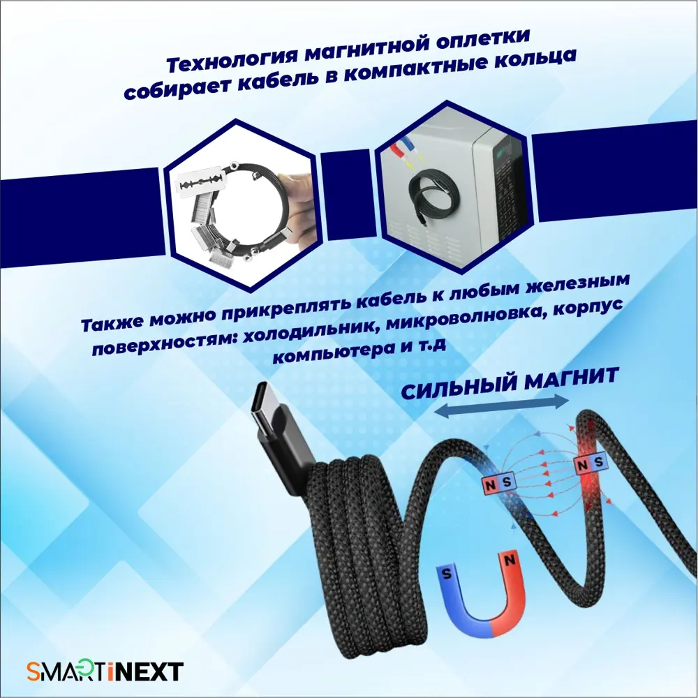 Фото 3 Кабель для зарядки Lightning - Type-C SmartiNext SN-CM-TCL магнитный цвет черный Фото 3 Кабель для зарядки Lightning - Type-C SmartiNext SN-CM-TCL магнитный цвет черный