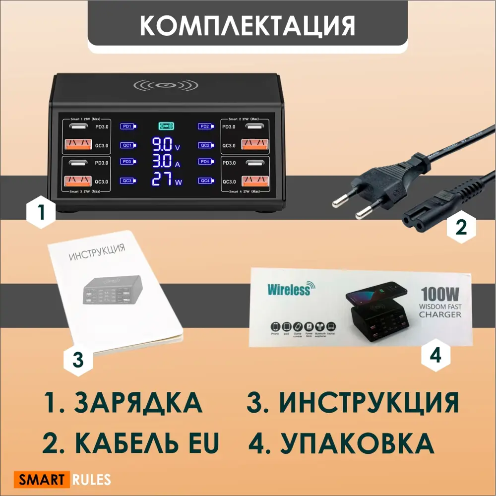 Фото 3 Зарядное устройство SmartiNext 100 Вт цвет черный Фото 3 Зарядное устройство SmartiNext 100 Вт цвет черный