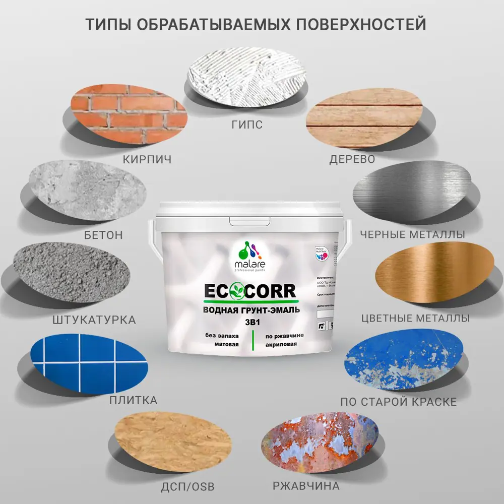 Фото 4 Грунт-эмаль по ржавчине 3 в 1 Malare EcoCorr антикоррозионная быстросохнущая матовая цвет свежая охра 1 кг Фото 4 Грунт-эмаль по ржавчине 3 в 1 Malare EcoCorr антикоррозионная быстросохнущая матовая цвет свежая охра 1 кг