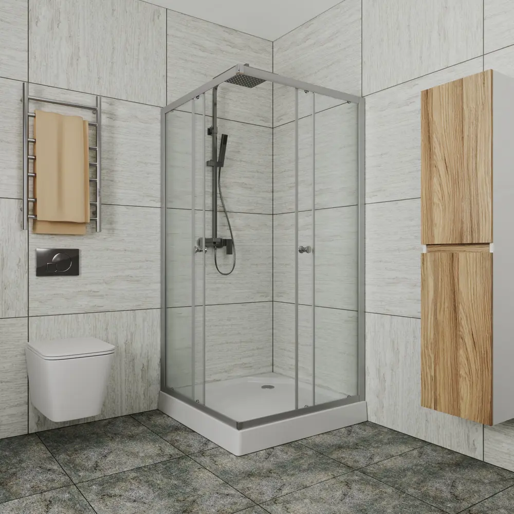 Фото Душевой уголок Bauedge Stil SB0039E квадрат 80x80см хромированный профиль эффект стекла прозрачный Фото Душевой уголок Bauedge Stil SB0039E квадрат 80x80см хромированный профиль эффект стекла прозрачный